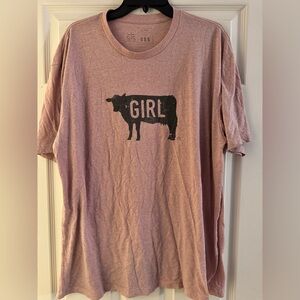 Pink Graphic T-Shirt with Cow Design, STS